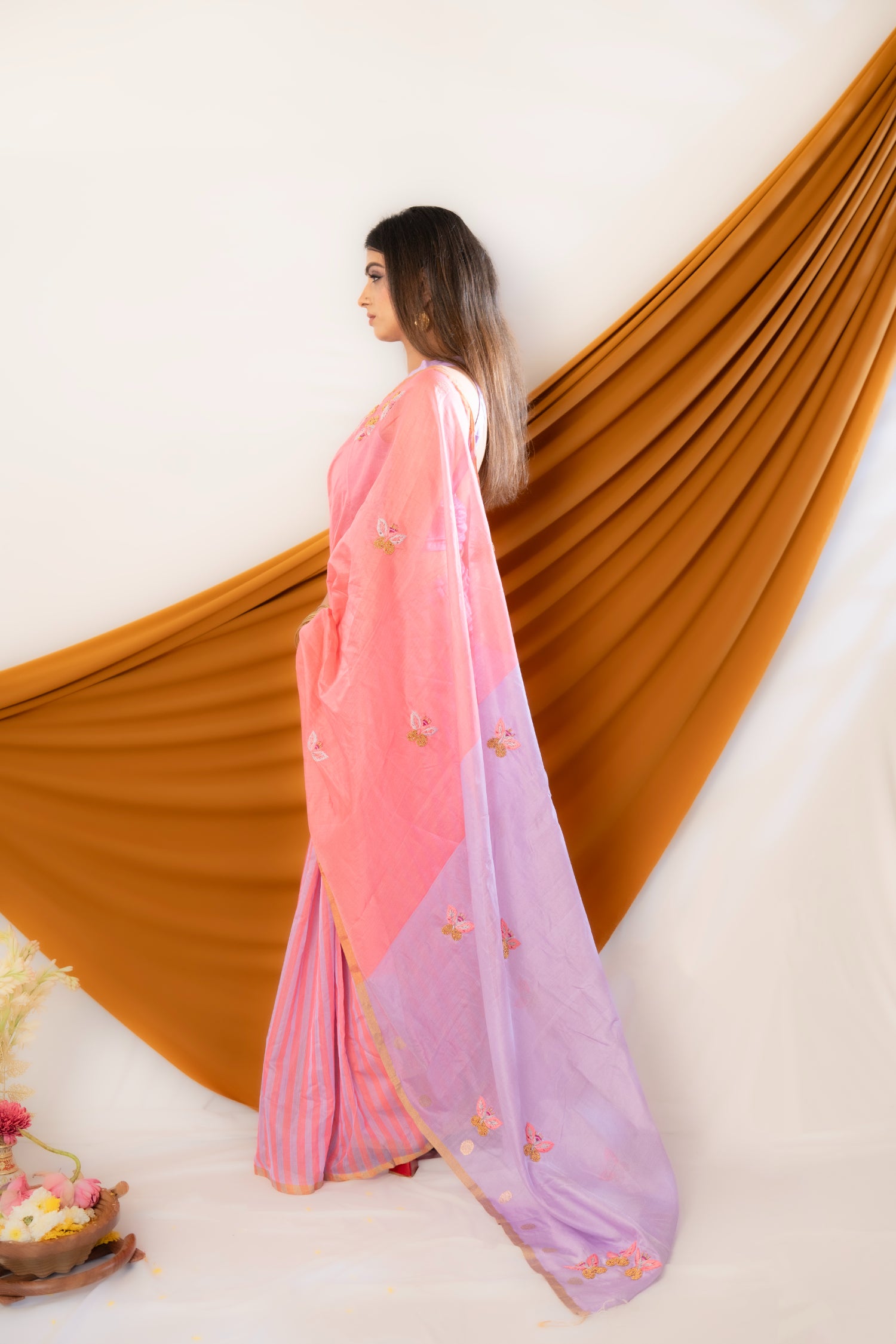 Butterfly Whispers – Chanderi Cotton Silk Saree with Sequin Butterfly Motifs - Kozylook